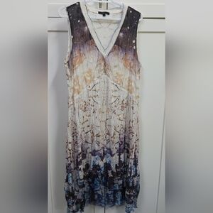 CATIVA Dress Sleeveless Crinkle CREAM BLUE Sz XL